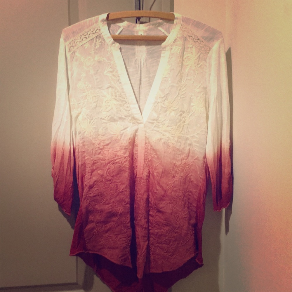 Anthropologie Ombré Embroidered Top